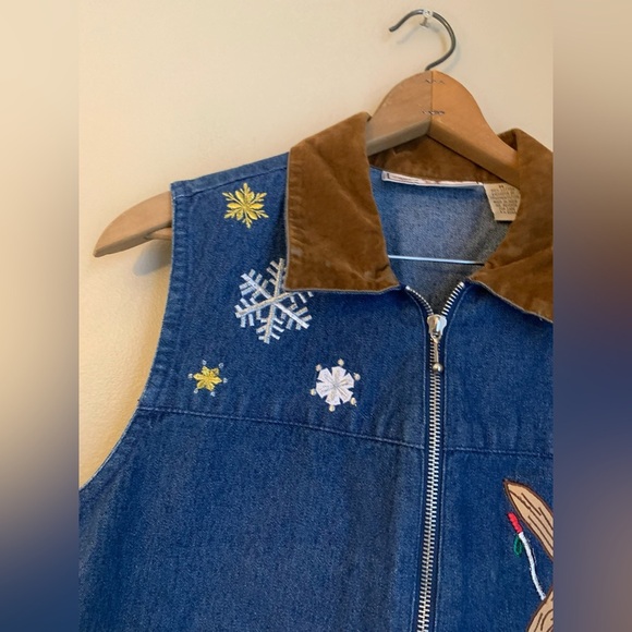 Rhythm blue vintage 80’s denin jean vest, ski snow mountain appliqué gaper day - Picture 3 of 8